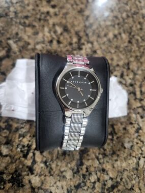 Anne Klein Silver Tone Watch with Black Dial